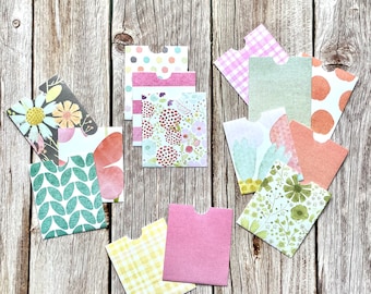 Paper pockets for scrapbooking and journaling, watercolour print mini pockets, scrapbook supplies