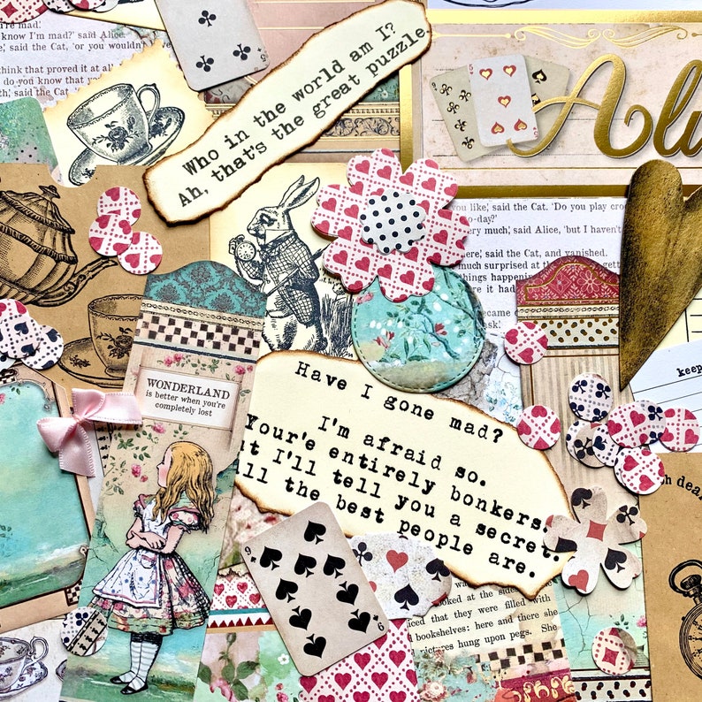 Download Journaling Embellishments Scrapbook Accessories Alice In Wonderland Junk Journal Kit Uk Paper Scrapbooking Ephemera Paper Paper Party Supplies