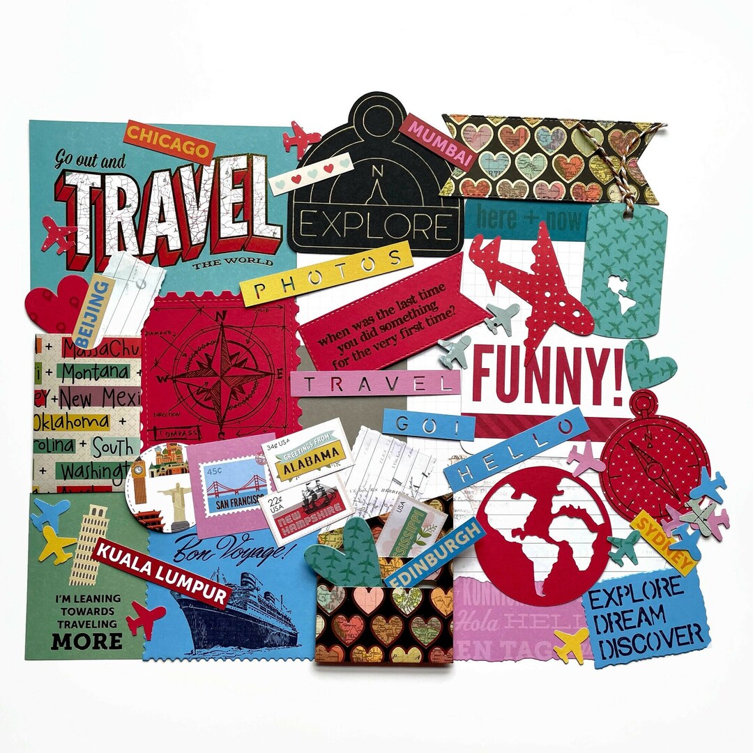 Travel Scrapbooking Supplies, Handmade Paper Embellishments, Wanderlust  Junk Journal Kit, Journey Scrapbook Accessories 