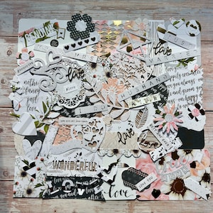 Wedding scrapbook kit, just married scrapbooking embellishments, newlyweds paper ephemera, handmade journaling accessories