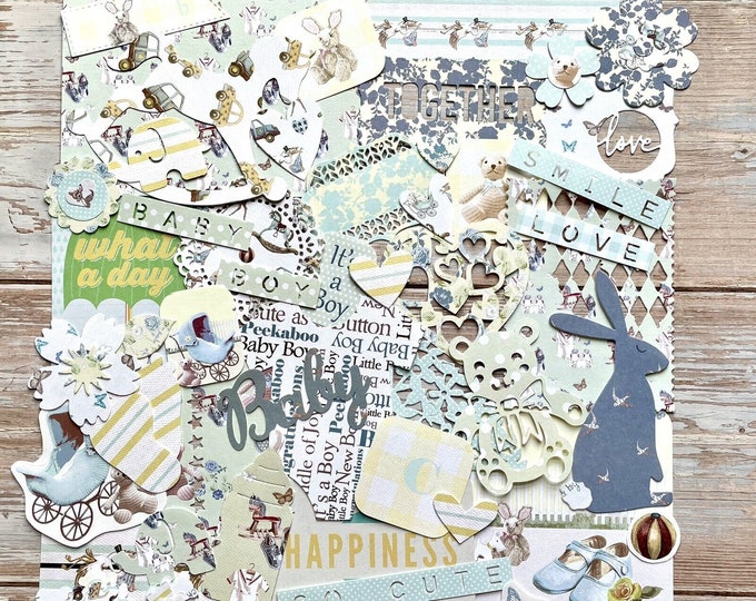 Baby Boy Scrapbooking Kit, Baby Shower Gift, Junk Journal