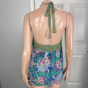 Vintage Y2K Anthropologie Women's Top Small Cotton Floral Halter Crochet PP28 image 4