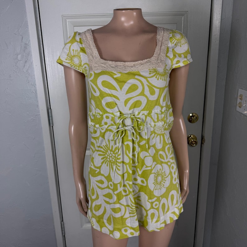 Vintage Y2K Anthropologie Mini Dress Cotton Lace Floral Babydoll Summer B10 image 1