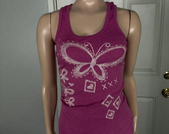 Vintage Y2k Self Esteem Tank Top Shirt M Butterfly Cotton Print Ribbed Knit Y10