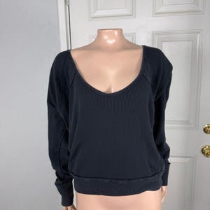 Vintage Y2K Free people Women Shirt Thermal Waffle Knit Cotton off shoulder II11 Bild 1