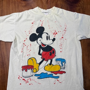 Vintage 80s 90s Disney Mickey Mouse Crewneck XL T-shirt Paint Single Stitch B2 image 2