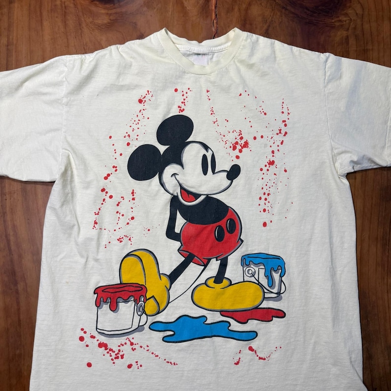 Vintage 80s 90s Disney Mickey Mouse Crewneck XL T-shirt Paint Single Stitch B2 image 2