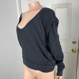 Vintage Y2K Free people Women Shirt Thermal Waffle Knit Cotton off shoulder II11 Bild 3