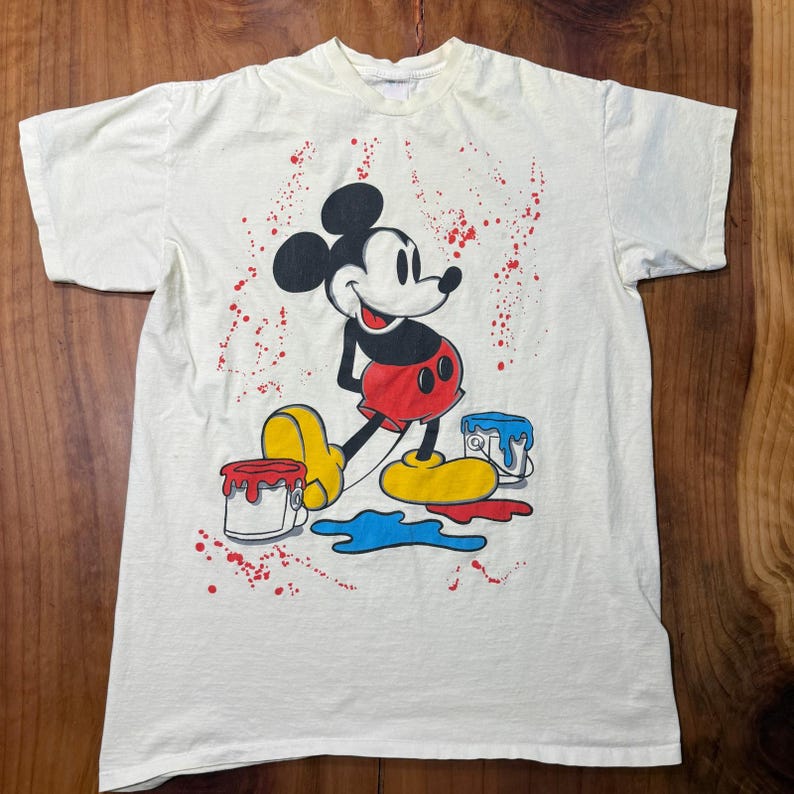 Vintage 80s 90s Disney Mickey Mouse Crewneck XL T-shirt Paint Single Stitch B2 image 1