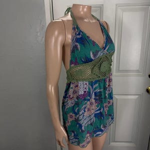 Vintage Y2K Anthropologie Women's Top Small Cotton Floral Halter Crochet PP28 image 5
