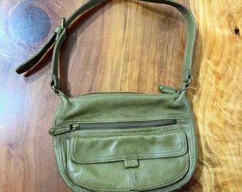 Vintage Y2K Leather Bag Purse Shoulder strap Fossil Zip Small Avocado Green GG22