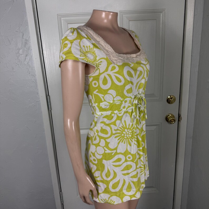 Vintage Y2K Anthropologie Mini Dress Cotton Lace Floral Babydoll Summer B10 image 5