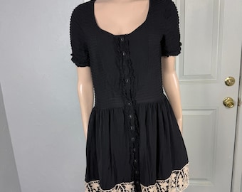 Vintage Betsey Johnson Y2K Silk Dress 6 Rare Lace Crochet Button Women's R22