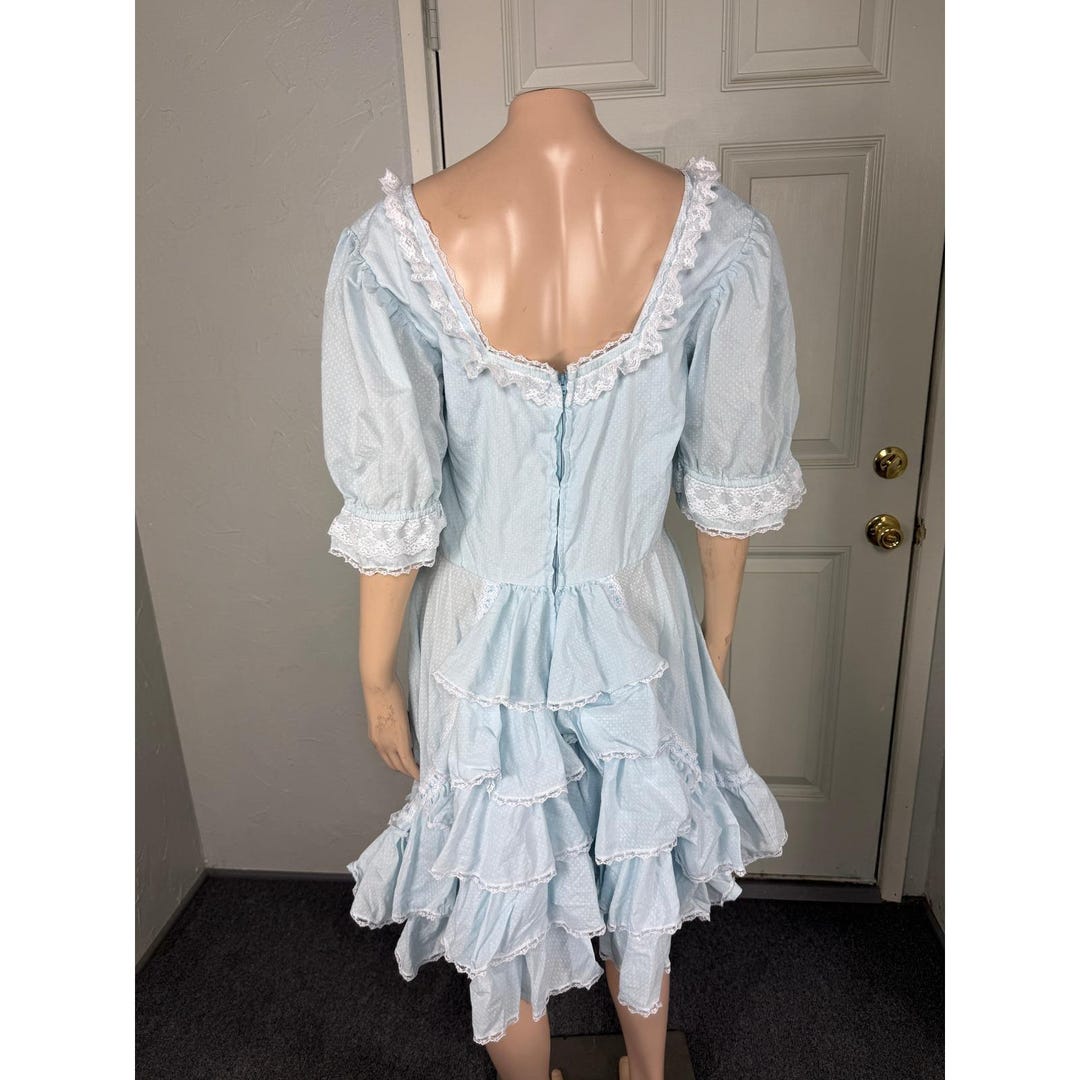 Vintage 60s 70s Ruffle Dress Party Square Dance Lace Rockabilly Cotton ...