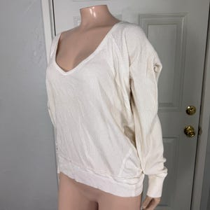 Vintage Y2K Free people Women Shirt Thermal Waffle Knit Cotton off shoulder II11 image 2