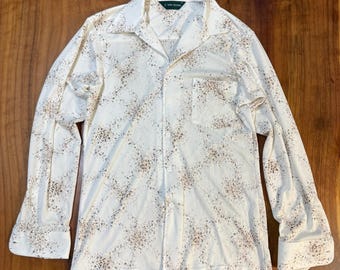 Vintage 70s Van Heusen Shirt Mens M Polyester Button Disco Retro Party L/S Q15