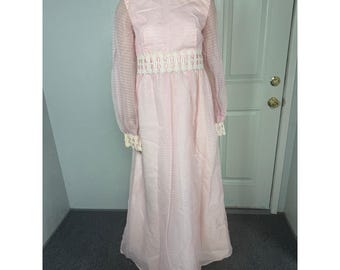 Vintage 70s Emma Domb Women's Dress Bridesmaid Wedding Formal Maxi Lace H3-1
