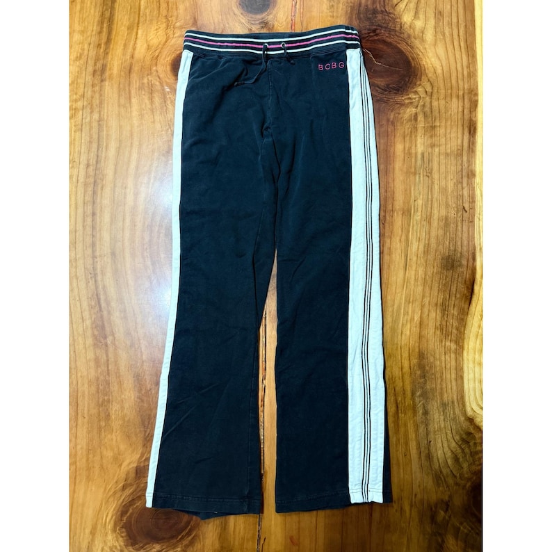 Pantalones anchos estilo vintage Y2K de BCBG, talla grande, elásticos, deportivos, de tiro bajo, a rayas, de algodón L4 imagen 1