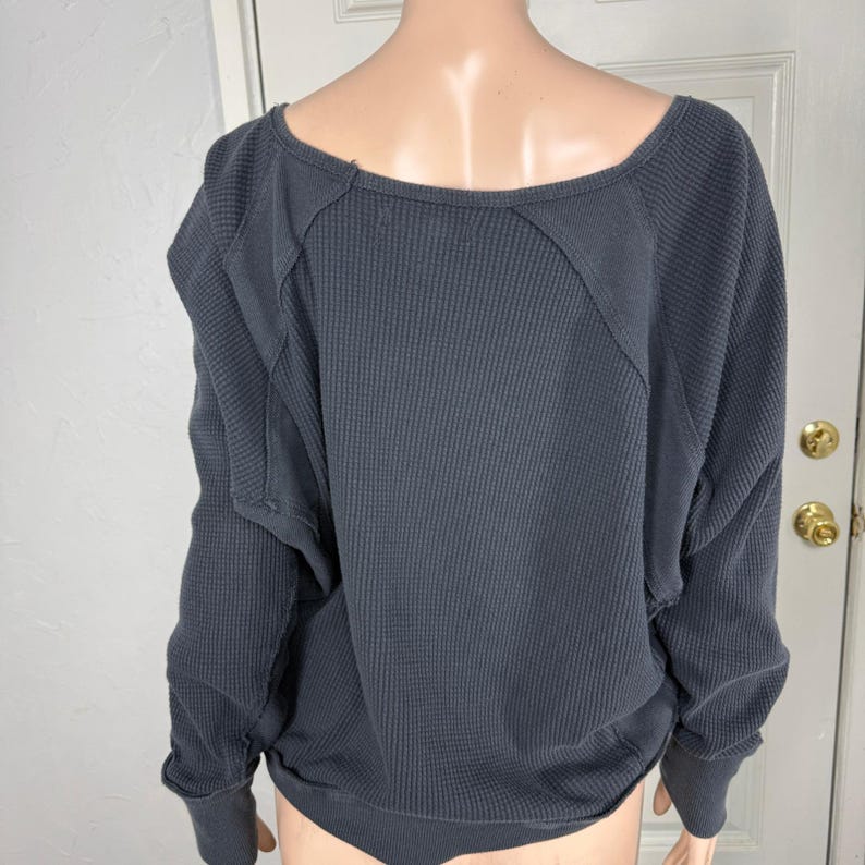 Vintage Y2K Free people Women Shirt Thermal Waffle Knit Cotton off shoulder II11 Bild 4