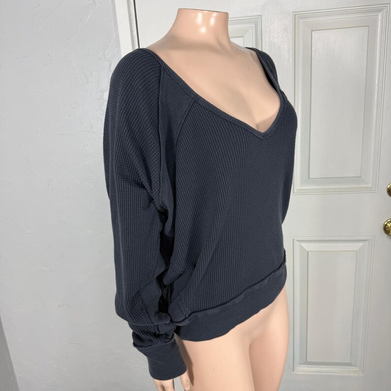 Vintage Y2K Free people Women Shirt Thermal Waffle Knit Cotton off shoulder II11 Bild 5