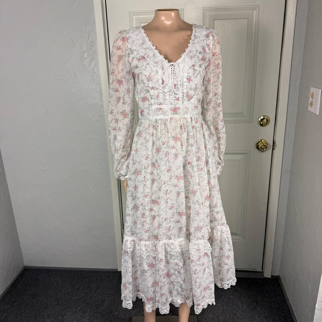 Vintage 70s Gunne Sax Dress Prairie Floral Lace Cottage Bohemian Long ...