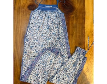 Vintage 70's Starina India Women's Block Print Jumpsuit L Cotton Boho E14