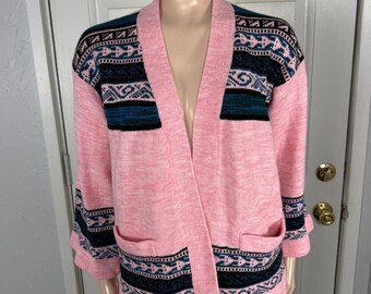 Vintage 70s Zado Cardigan Sweater L Open Front San Francisco Hippy Kimono E4-3