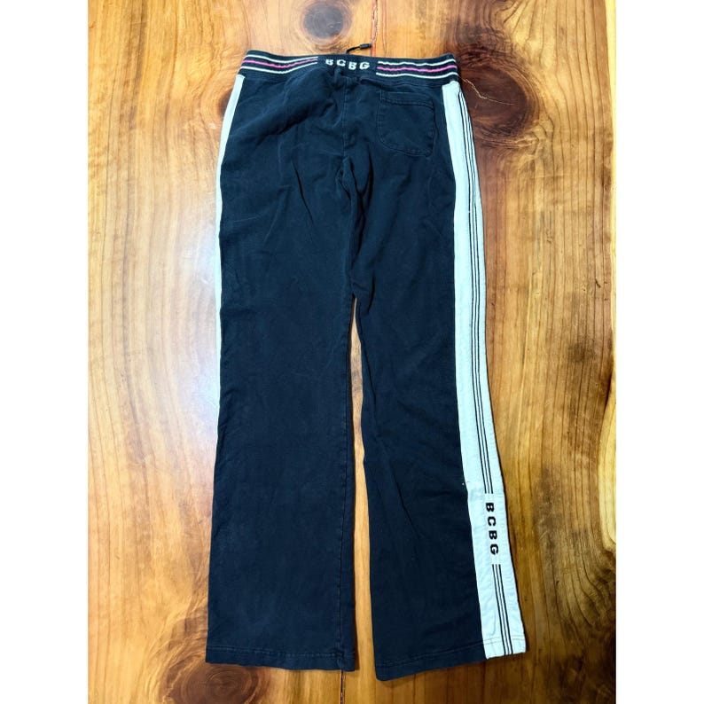 Pantalones anchos estilo vintage Y2K de BCBG, talla grande, elásticos, deportivos, de tiro bajo, a rayas, de algodón L4 imagen 6