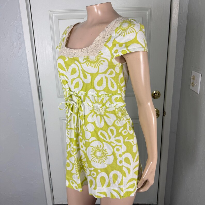 Vintage Y2K Anthropologie Mini Dress Cotton Lace Floral Babydoll Summer B10 image 3