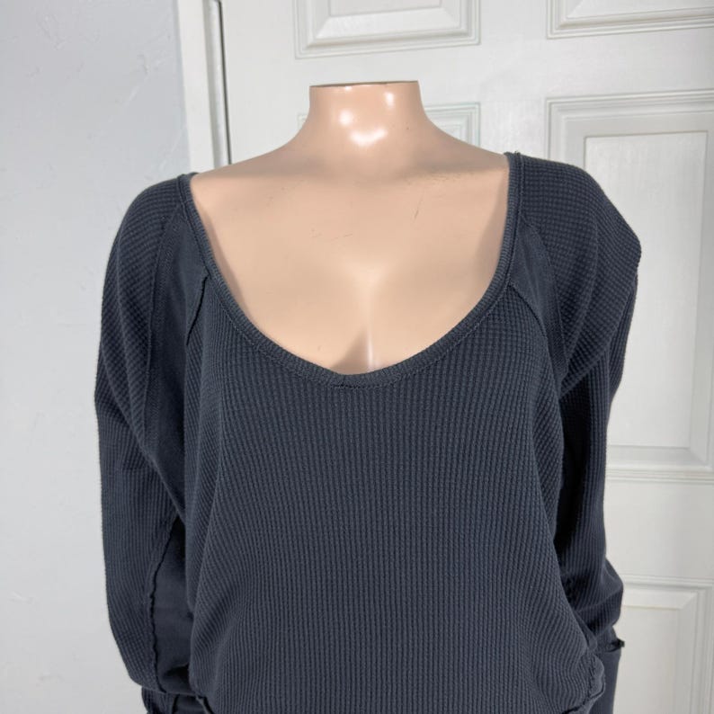 Vintage Y2K Free people Women Shirt Thermal Waffle Knit Cotton off shoulder II11 Bild 2
