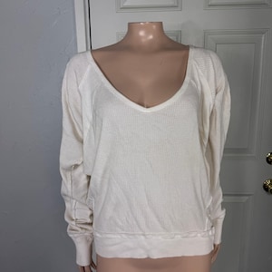 Vintage Y2K Free people Women Shirt Thermal Waffle Knit Cotton off shoulder II11 image 1
