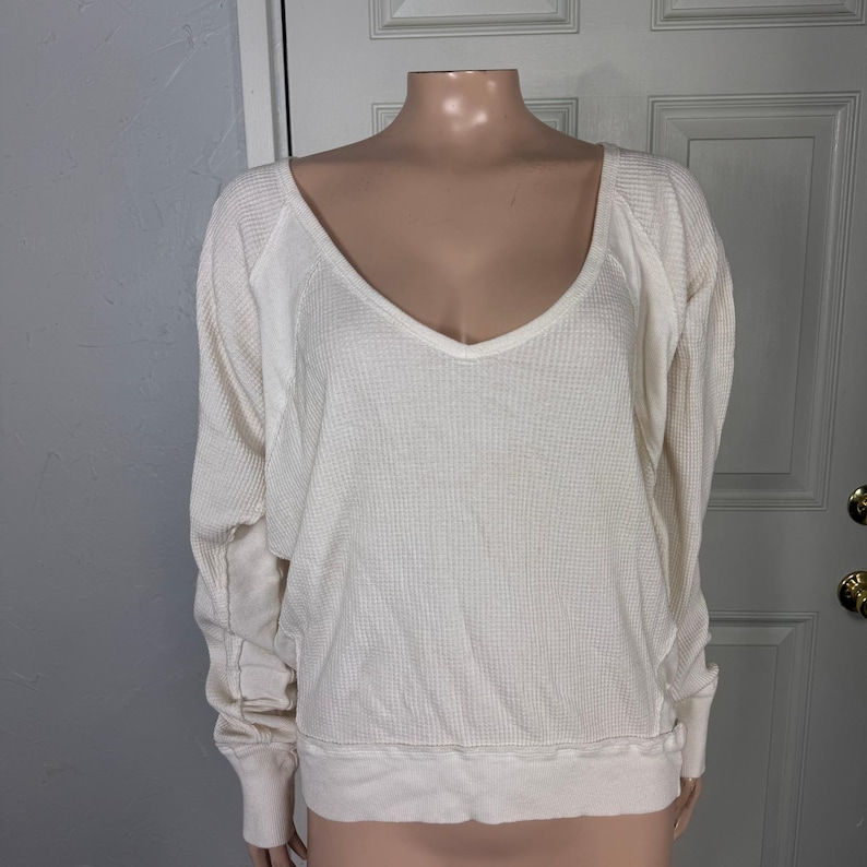 Vintage Y2K Free people Women Shirt Thermal Waffle Knit Cotton off shoulder II11 image 1