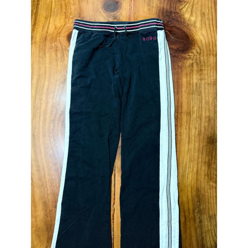 Pantalones anchos estilo vintage Y2K de BCBG, talla grande, elásticos, deportivos, de tiro bajo, a rayas, de algodón L4 imagen 2