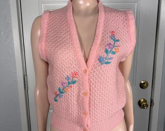 Vintage 50's 60s 70s V neck Sweater Cardigan Floral Acrylic Knit Button G4-24