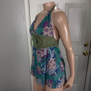 Vintage Y2K Anthropologie Women's Top Small Cotton Floral Halter Crochet PP28 image 3