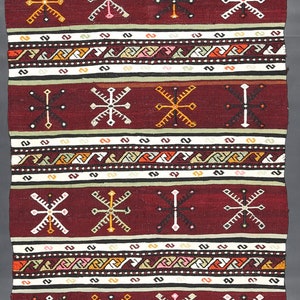 Around 65 year old Adana Kilim / Vintage, Ethnic, Authentic, Handwoven, Eclectic Kilim / 110 cm x 70 cm / 3.6 ft x 2.29 ft