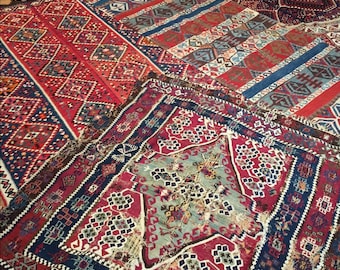 120 year old Cankiri kilim/ Antique, Authentic, Original, Flatweave - Rug / 150 cm x 134 cm / 4.92 ft x 4.39 ft