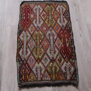Around 60 year old Kirsehir Cicim Pillow Case / Vintage, Ethnic, Authentic, Handwoven, Wool Cicim Rug / 84 cm x 51 cm / 2.75 ft x 1.67 ft