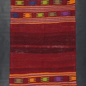 50 year old Kapadokya Kilim / Vintage, Authentic, Ethnic, Eclectic, Handwoven, Vibrant, Red Kilim - Rug / 150 cm x 92 cm / 4.92 ft x 3.01 ft