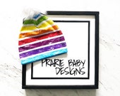 Rainbow Striped Slouchy Pom Beanie Rainbow Stripe Beanie Striped Beanie Rainbow Beanie Slouchy Beanie Beanie Rainbow Baby Beanie