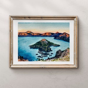 Crater Lake National Park Watercolor Landscape Art Print