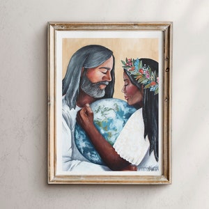 Himmlische Eltern Kunstdruck: LDS Christliche Aquarellmalerei
