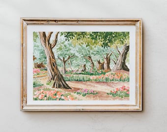 Garden of Gethsemane Watercolor Painting: Religious Christian Art Print
