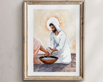 Jesus Washing Feet Art Print: Last Supper Christian Artwork