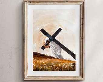 Jesus Christ Carrying the Cross Art Print: Christian Easter Decor