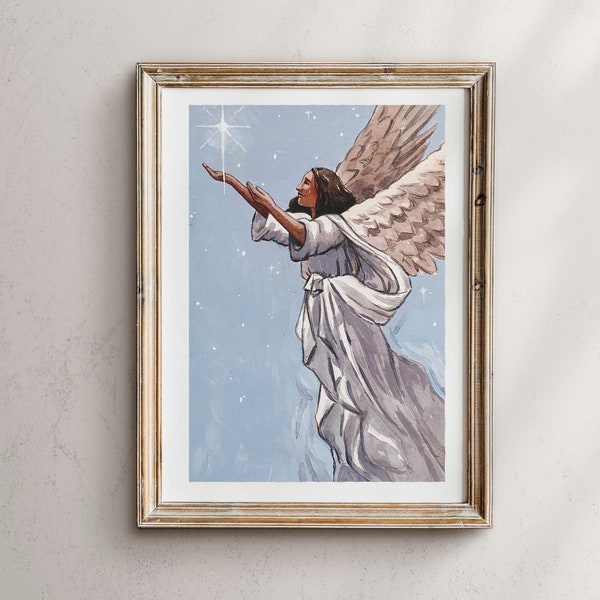 Star Of Wonder, Angel painting, a new star, Star of Bethlehem, Nativity Christmas Art, Nativity Art Print, Nativity Scene, Christmas Art