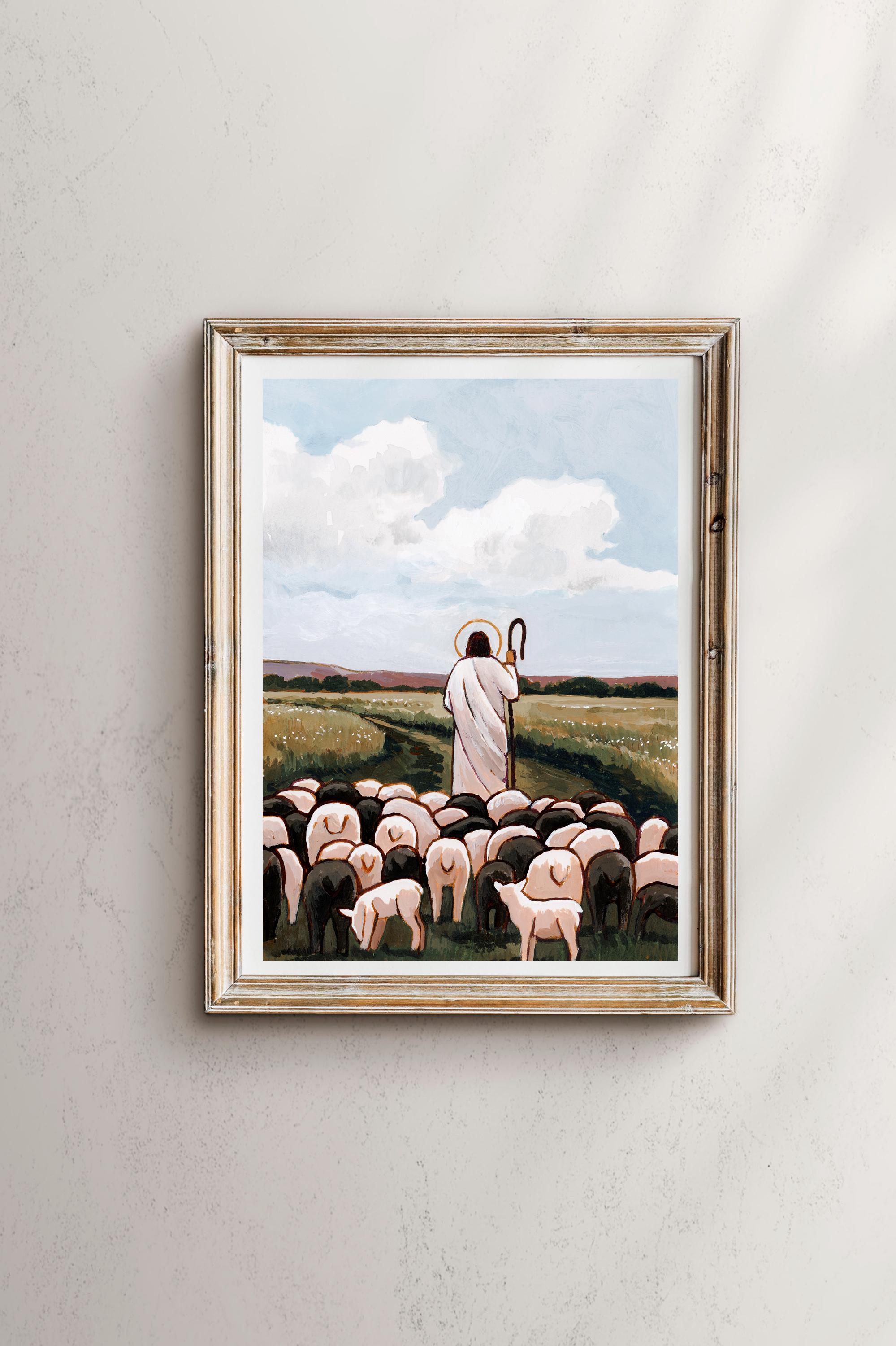 イエス・キリストと羊のアートプリント：善き羊飼い - Etsy 日本