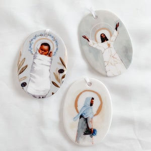 Jesus Christ Set Porcelain Ornaments, Christmas ornaments, Jesus ornaments, Jesus Christ Set, Religious Ornaments