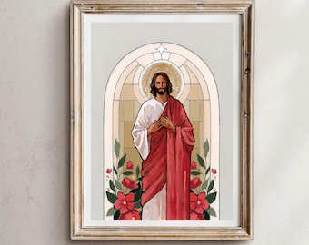 Christmas Jesus Art Print: Stained Glass Nativity Scene
