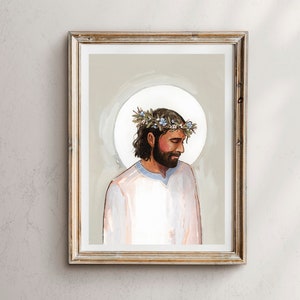 O Savior Thou Who Wearest A Crown, Christ wearing crown of thorns, crown of thorns, good friday, good friday art, easter art, forget me not